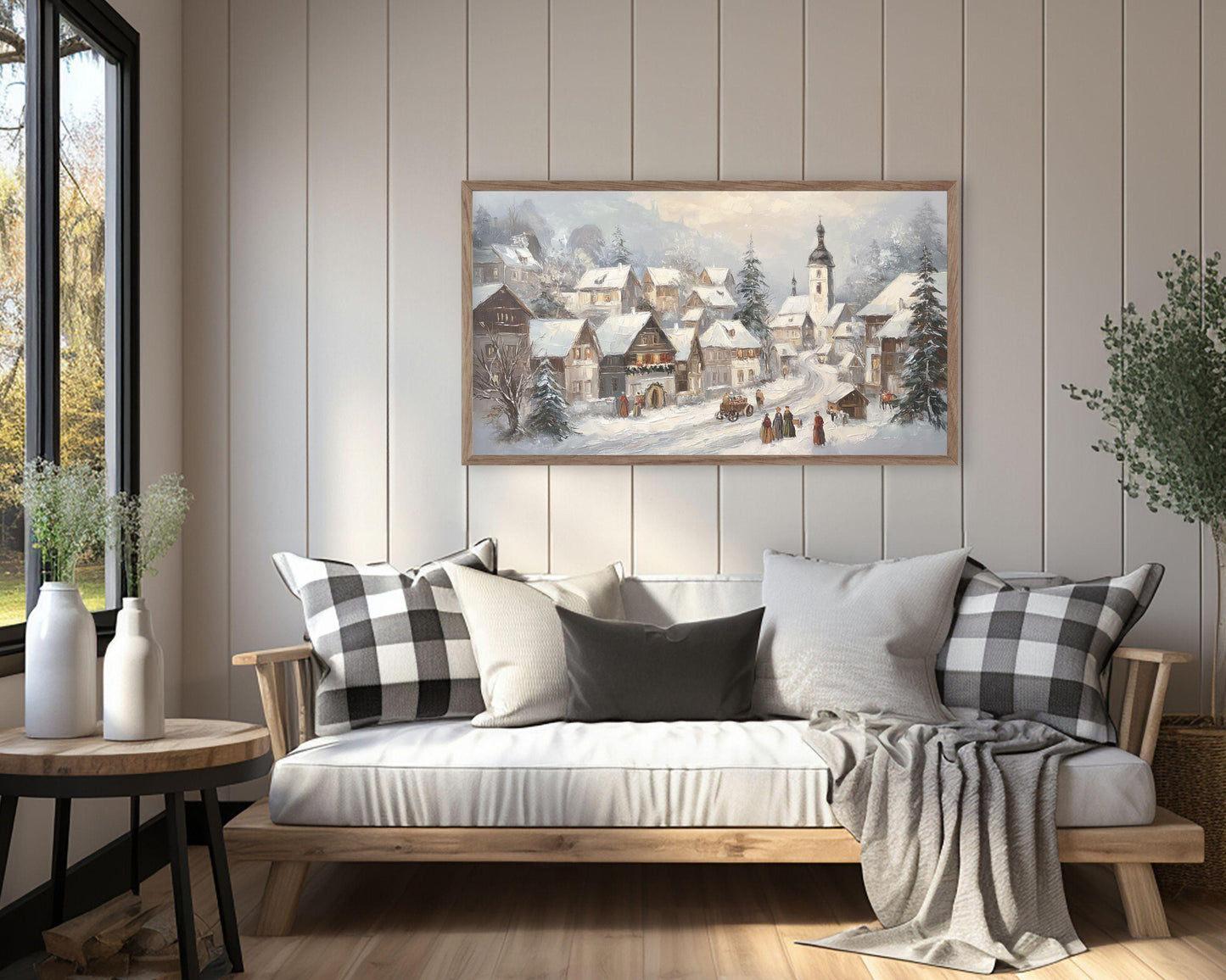 FRAME TV art Bavarian Winter Village, Samsung Frame TV art Vintage Style Christmas Holiday Painting | TV1049