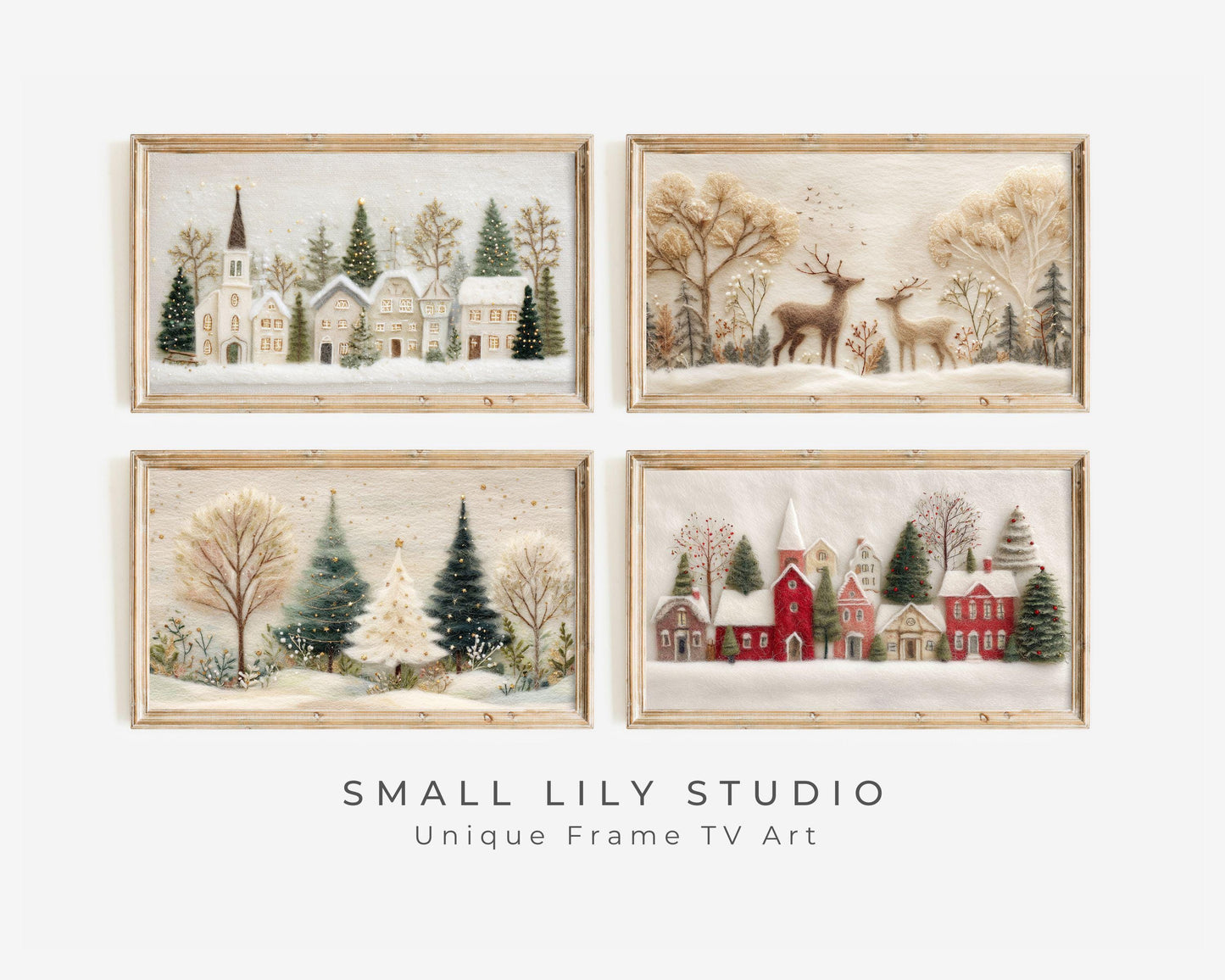 Christmas FRAME TV art BUNDLE of 4 Felt Style, Samsung Frame tv art Cute Winter Holiday Pictures For Kids | TV1060