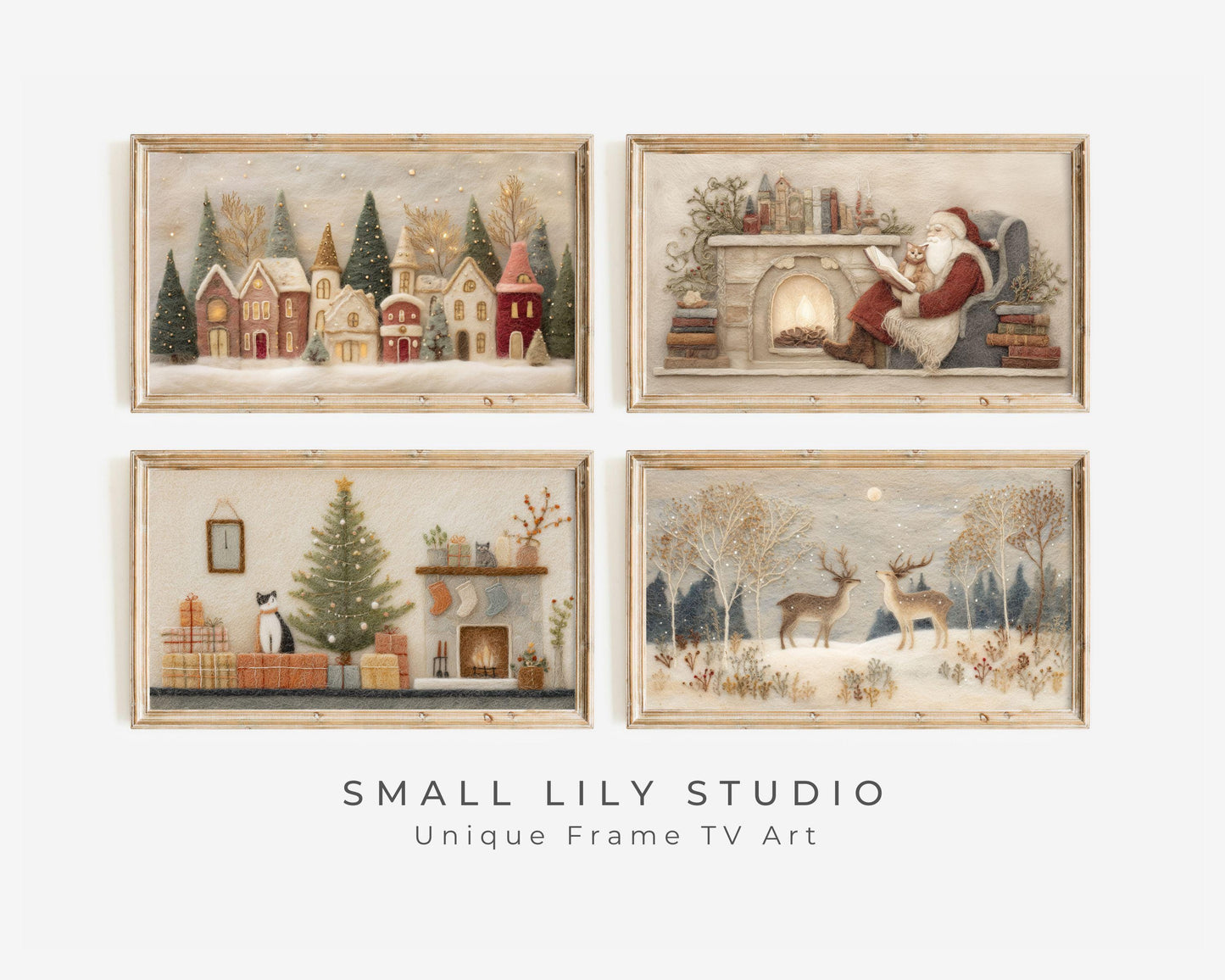 Christmas FRAME TV art BUNDLE of 4 Felt Style, Samsung Frame tv art Cute Winter Holiday Pictures For Kids | TV1060