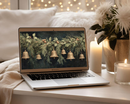 Christmas Bells Desktop Wallpaper Set, Holiday Season Phone Wallpaper, Moody Festive iPhone Wallpaper, Aesthetic iPad Background | WS139