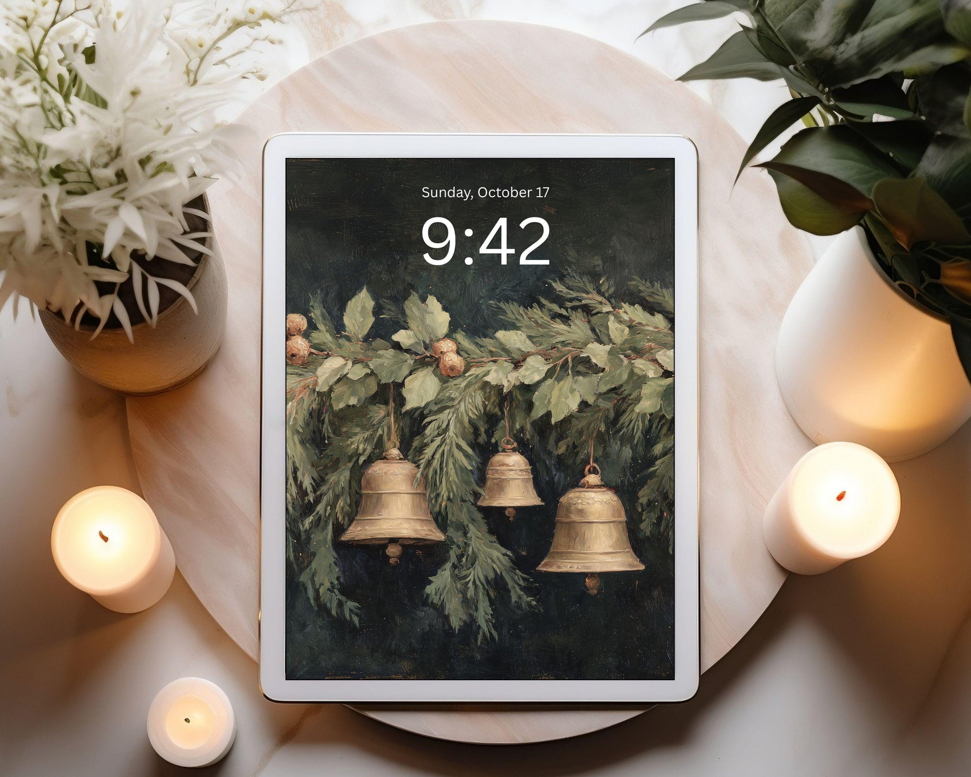 Christmas Bells Desktop Wallpaper Set, Holiday Season Phone Wallpaper, Moody Festive iPhone Wallpaper, Aesthetic iPad Background | WS139