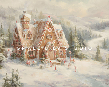 Gingerbread House Desktop Wallpaper Set, Christmas Phone Wallpaper, Winter Landscape iPhone Wallpaper, iPad Background Vintage Style | WS143