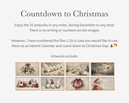 Christmas FRAME TV Art BUNDLE of 25, Samsung Frame tv art Christmas Countdown Advent, Vintage Style Nostalgic Holiday Screensaver | TV1028