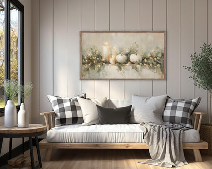 FRAME TV art Thanksgiving Garland, Samsung Frame TV Fall Art White Pumpkins and Candles Vintage Style Painting | TV1029