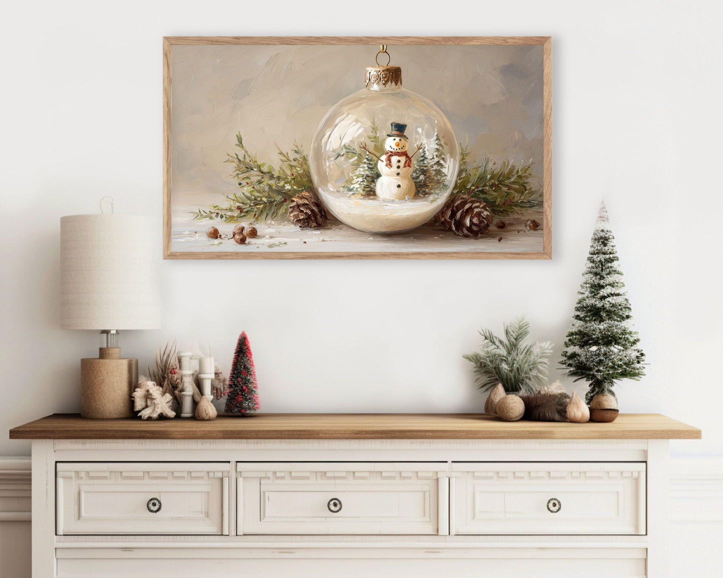 FRAME TV art Snowman Ornament, Christmas Samsung Frame TV art Cute Winter Holiday Vintage Style Painting | TV1035