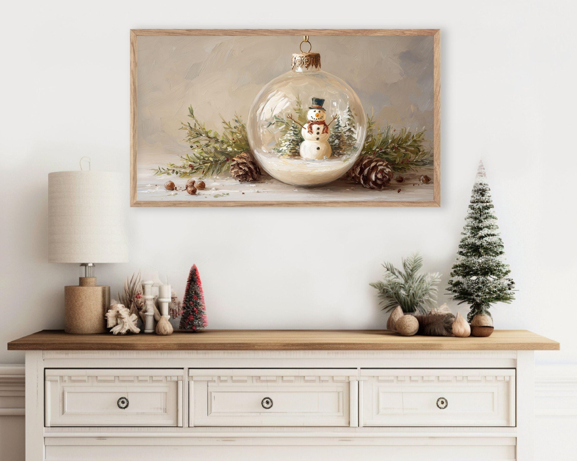 FRAME TV art Snowman Ornament, Christmas Samsung Frame TV art Cute Winter Holiday Vintage Style Painting | TV1035
