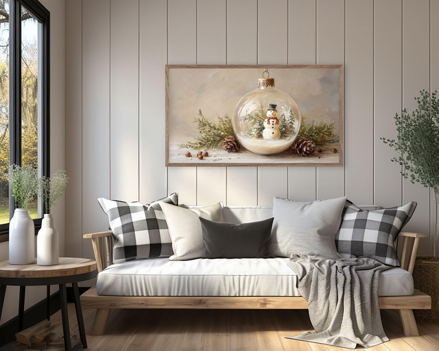 FRAME TV art Snowman Ornament, Christmas Samsung Frame TV art Cute Winter Holiday Vintage Style Painting | TV1035