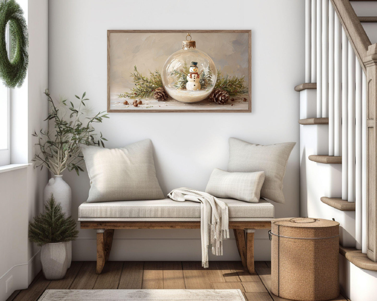 FRAME TV art Snowman Ornament, Christmas Samsung Frame TV art Cute Winter Holiday Vintage Style Painting | TV1035