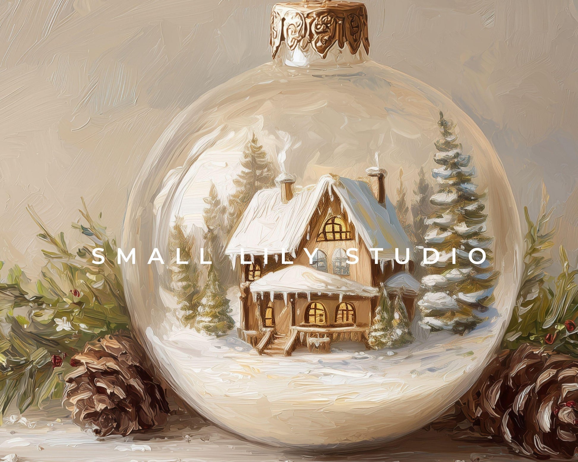 FRAME TV art Winter Cottage Ornament, Christmas Samsung Frame TV art Cute Holiday Vintage Style Painting | TV1036