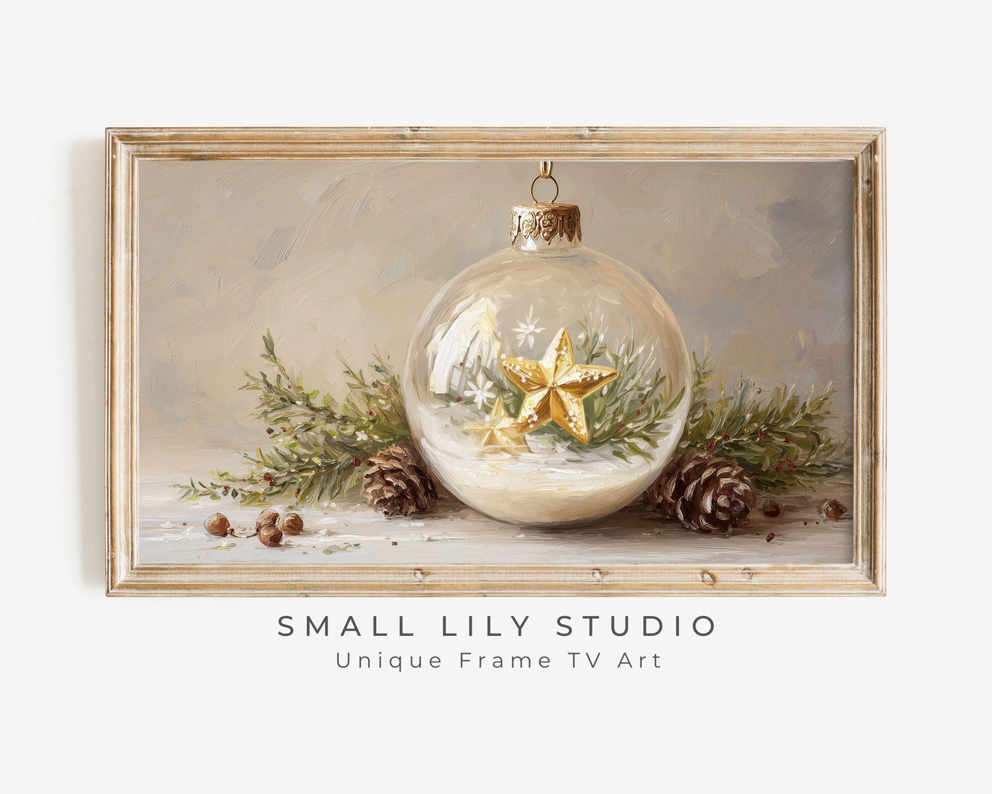 FRAME TV art Gold Star Ornament, Christmas Samsung Frame TV art Cute Winter Holiday Vintage Style Painting | TV1039