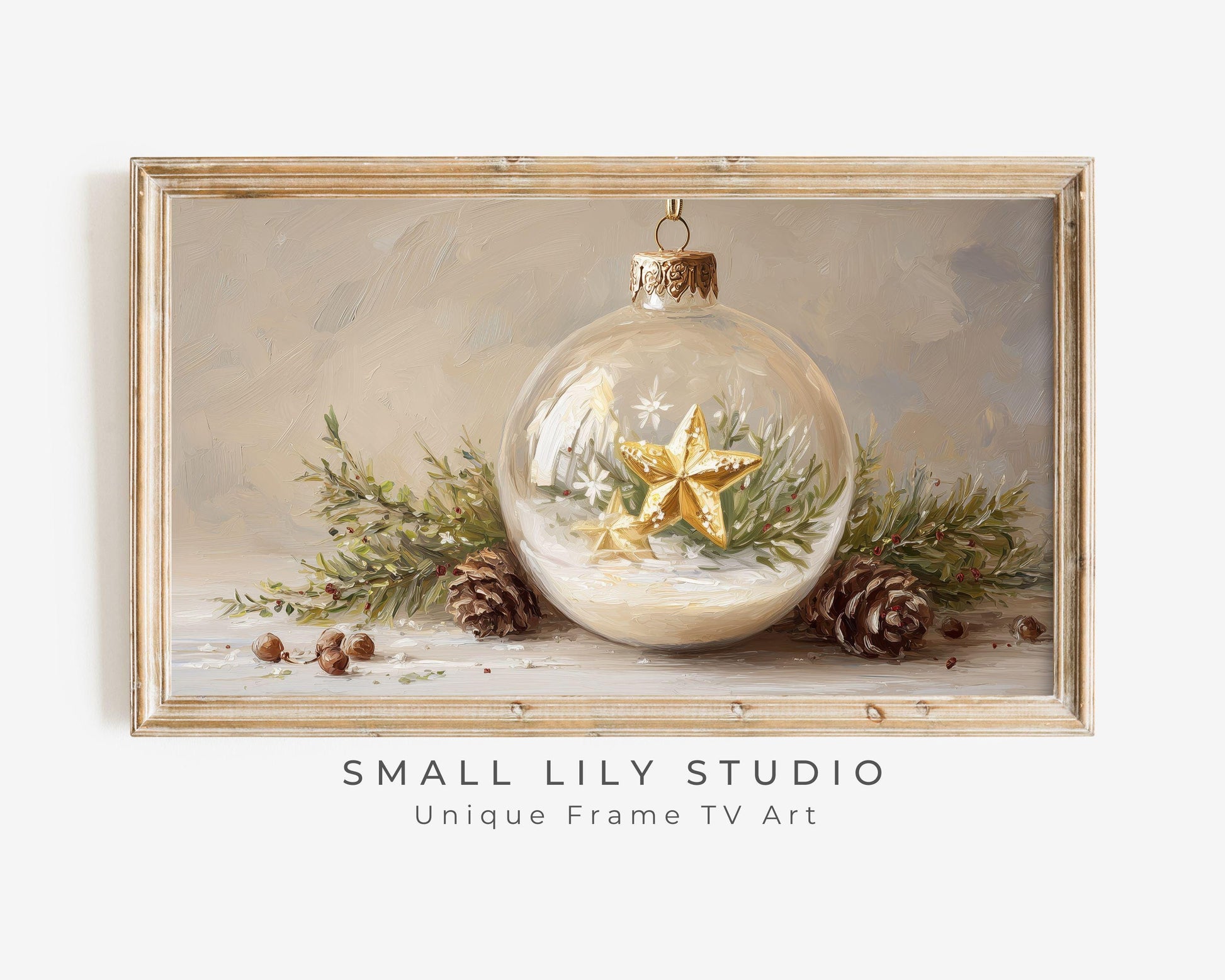 FRAME TV art Gold Star Ornament, Christmas Samsung Frame TV art Cute Winter Holiday Vintage Style Painting | TV1039