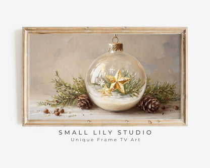 FRAME TV art Gold Star Ornament, Christmas Samsung Frame TV art Cute Winter Holiday Vintage Style Painting | TV1039