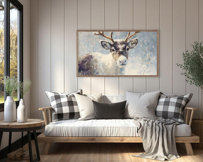 FRAME TV art Reindeer Portrait, Samsung Frame TV art Vintage Style Christmas Painting, Cute Winter Animal Picture | TV1045