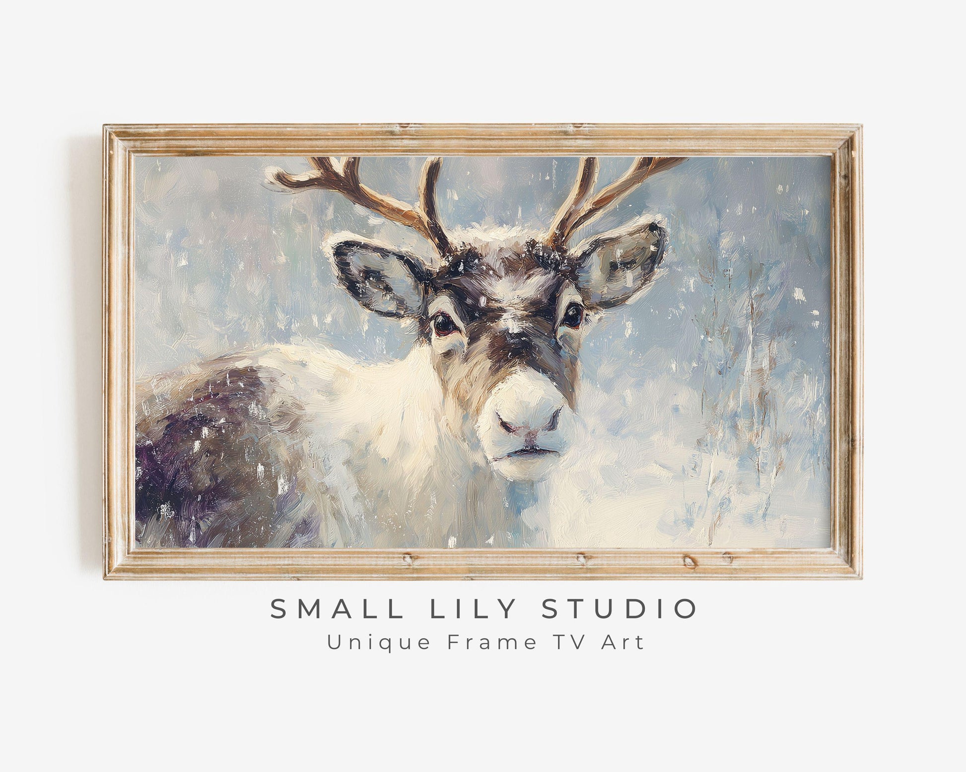 FRAME TV art Reindeer Portrait, Samsung Frame TV art Vintage Style Christmas Painting, Cute Winter Animal Picture | TV1045