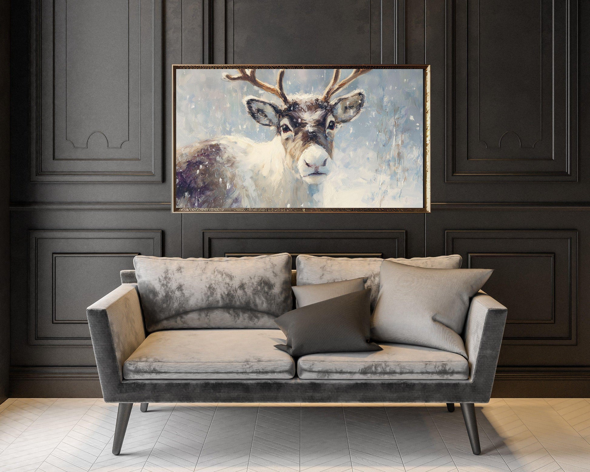 FRAME TV art Reindeer Portrait, Samsung Frame TV art Vintage Style Christmas Painting, Cute Winter Animal Picture | TV1045