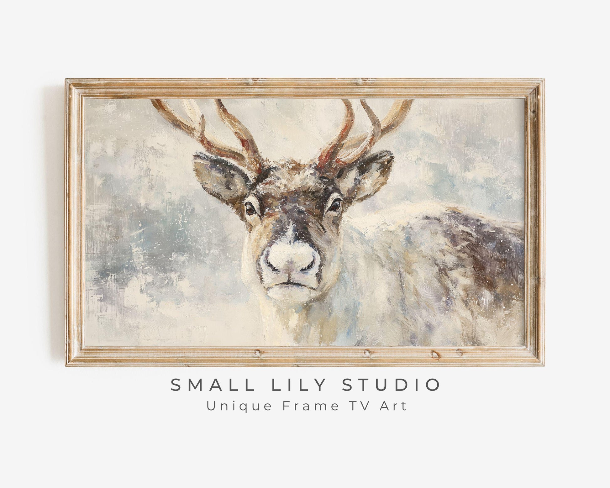 FRAME TV art Reindeer Portrait, Samsung Frame TV art Vintage Style Christmas Painting, Neutral Winter Animal Picture | TV1046