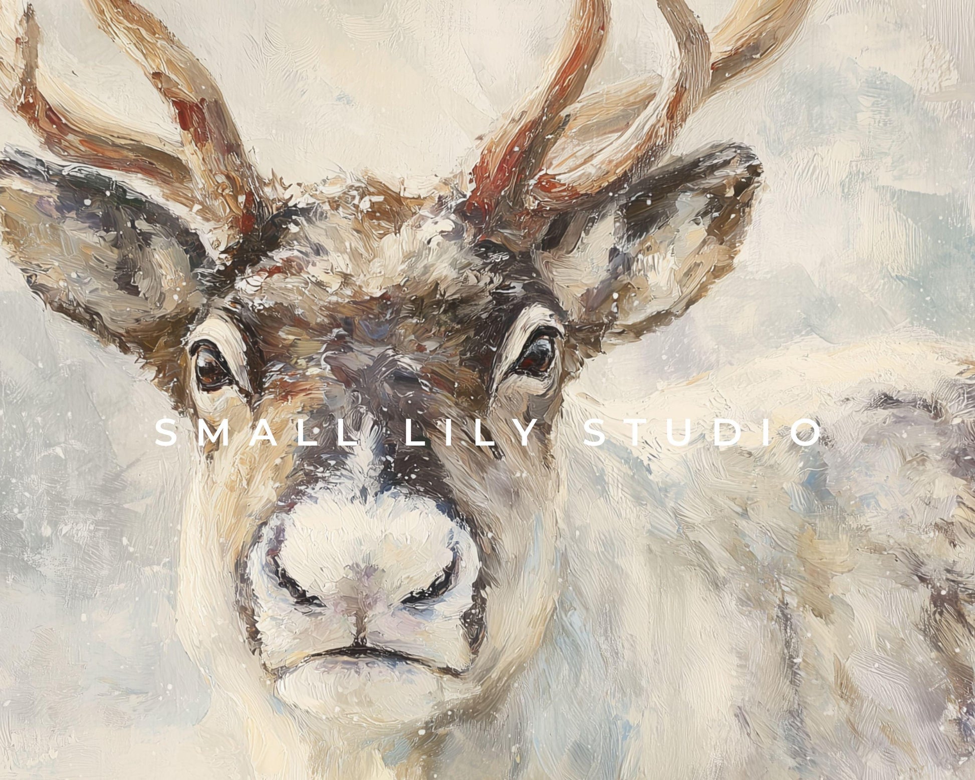 FRAME TV art Reindeer Portrait, Samsung Frame TV art Vintage Style Christmas Painting, Neutral Winter Animal Picture | TV1046