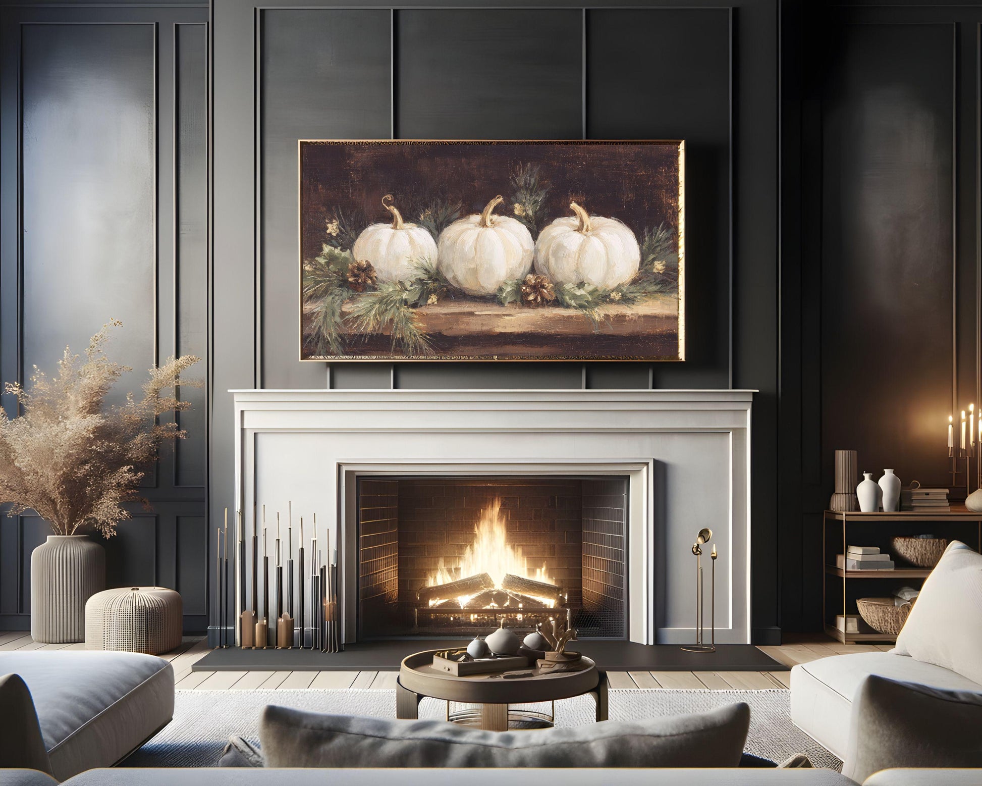 FRAME TV art White Pumpkins, Samsung Frame TV art Thanksgiving, Farmhouse Fall to Christmas transition | TV1051
