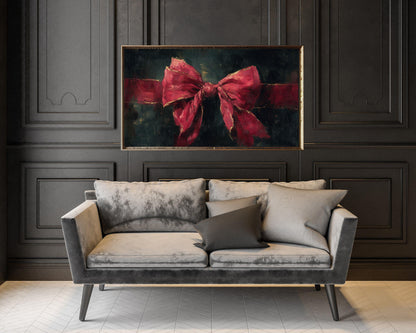 FRAME TV art Red Velvet Bow, Samsung Frame TV art Burgundy Christmas Vintage Style Painting | TV1052