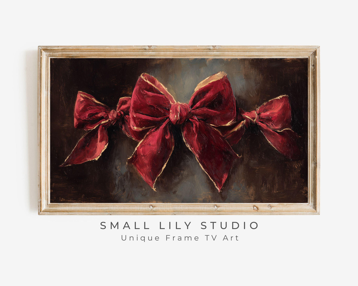 FRAME TV art Red Velvet Bows, Samsung Frame TV art Burgundy Christmas Vintage Style Painting | TV1054