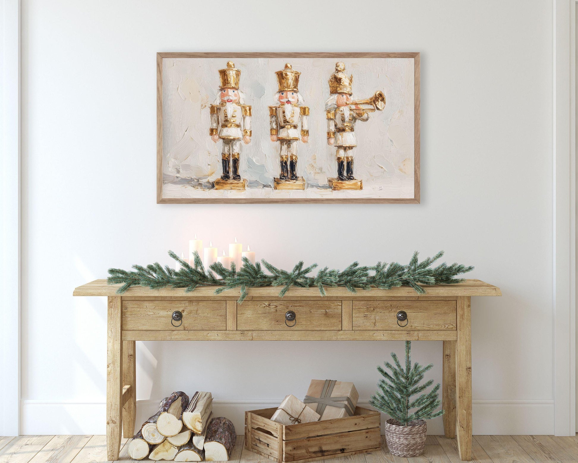 FRAME TV art Gold Nutcracker Toys, Samsung Frame TV art Christmas Toy Soldiers Vintage Style Painting | TV1055
