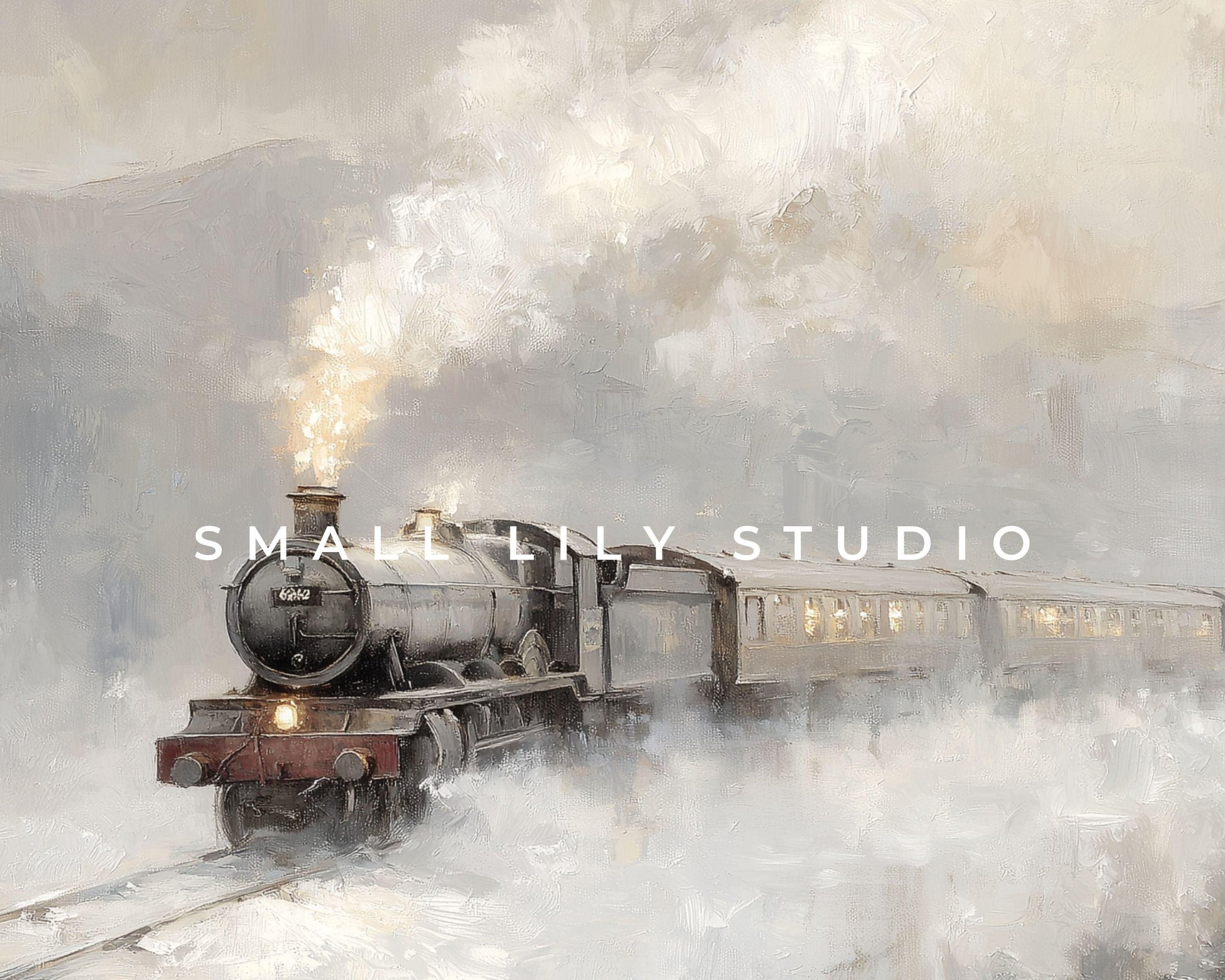 FRAME TV art Train in Winter Landscape, Samsung Frame TV art Minimalist Landscape Painting | TV1056