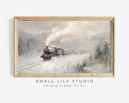 FRAME TV art Train in Winter Landscape, Samsung Frame TV art Minimalist Landscape Painting | TV1056