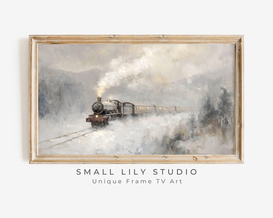 FRAME TV art Train in Winter Landscape, Samsung Frame TV art Minimalist Landscape Painting | TV1056