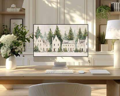 Christmas Houses Desktop Wallpaper Set, Holiday Phone Wallpaper, Winter iPhone Wallpaper, iPad Background Cute Picture | WS144