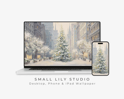 New York Christmas Desktop Wallpaper Set, Holiday Phone Wallpaper, Winter iPhone Wallpaper, Aesthetic iPad Background | WS146