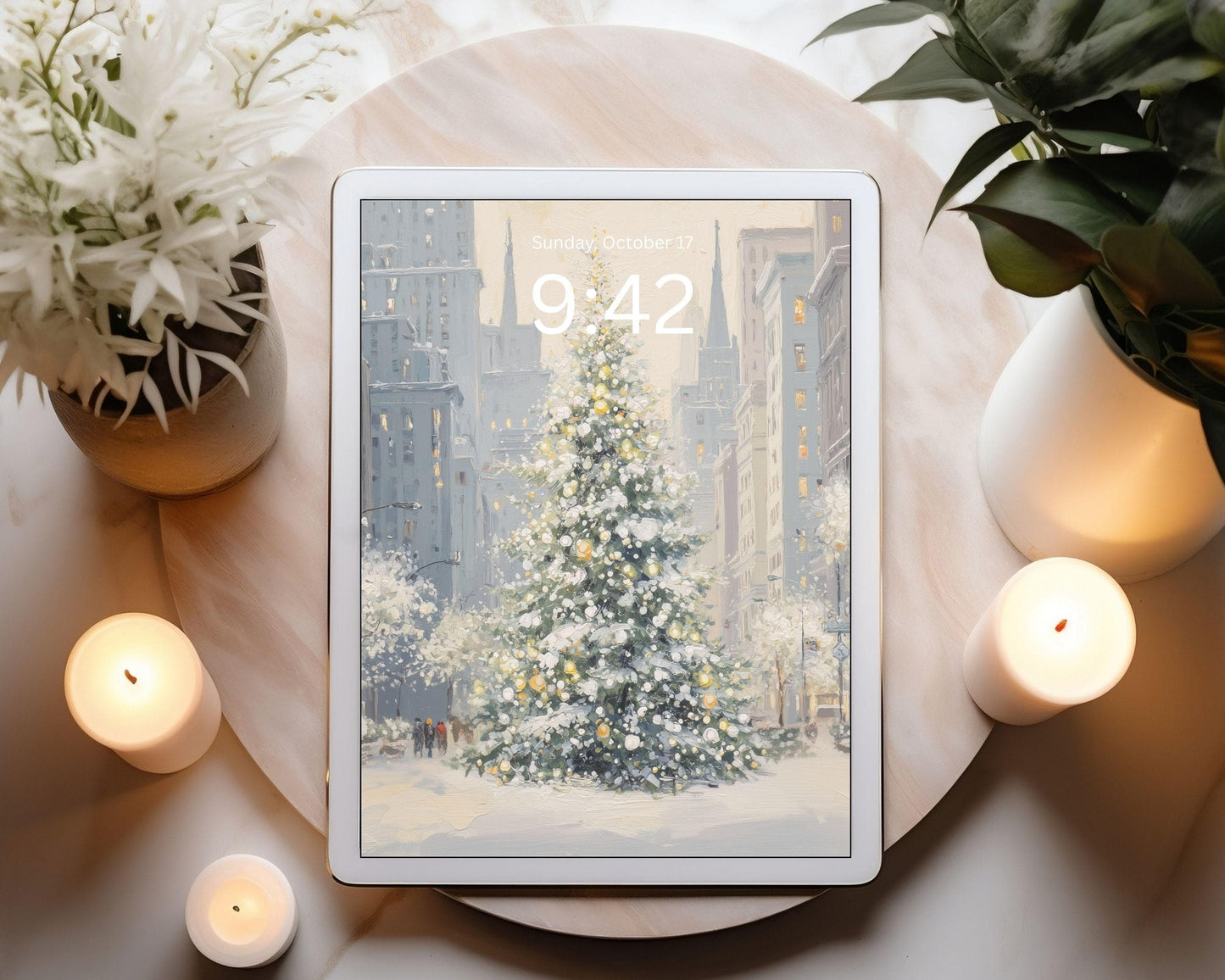 New York Christmas Desktop Wallpaper Set, Holiday Phone Wallpaper, Winter iPhone Wallpaper, Aesthetic iPad Background | WS146