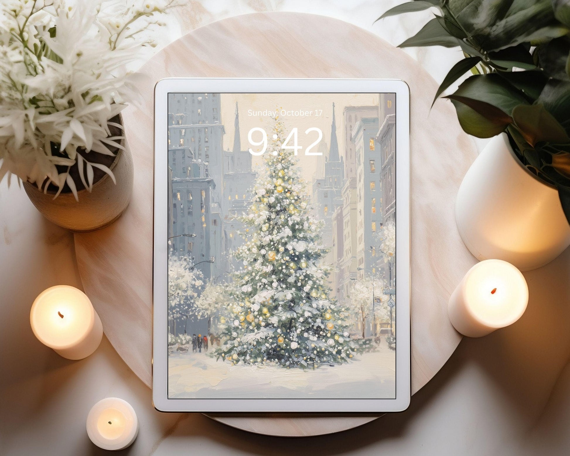 New York Christmas Desktop Wallpaper Set, Holiday Phone Wallpaper, Winter iPhone Wallpaper, Aesthetic iPad Background | WS146