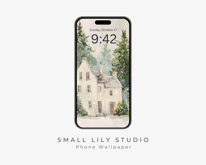 Christmas Houses Phone Wallpaper, Holiday iPhone Wallpaper, Winter Samsung Galaxy Phone Background Cute Picture | WP144