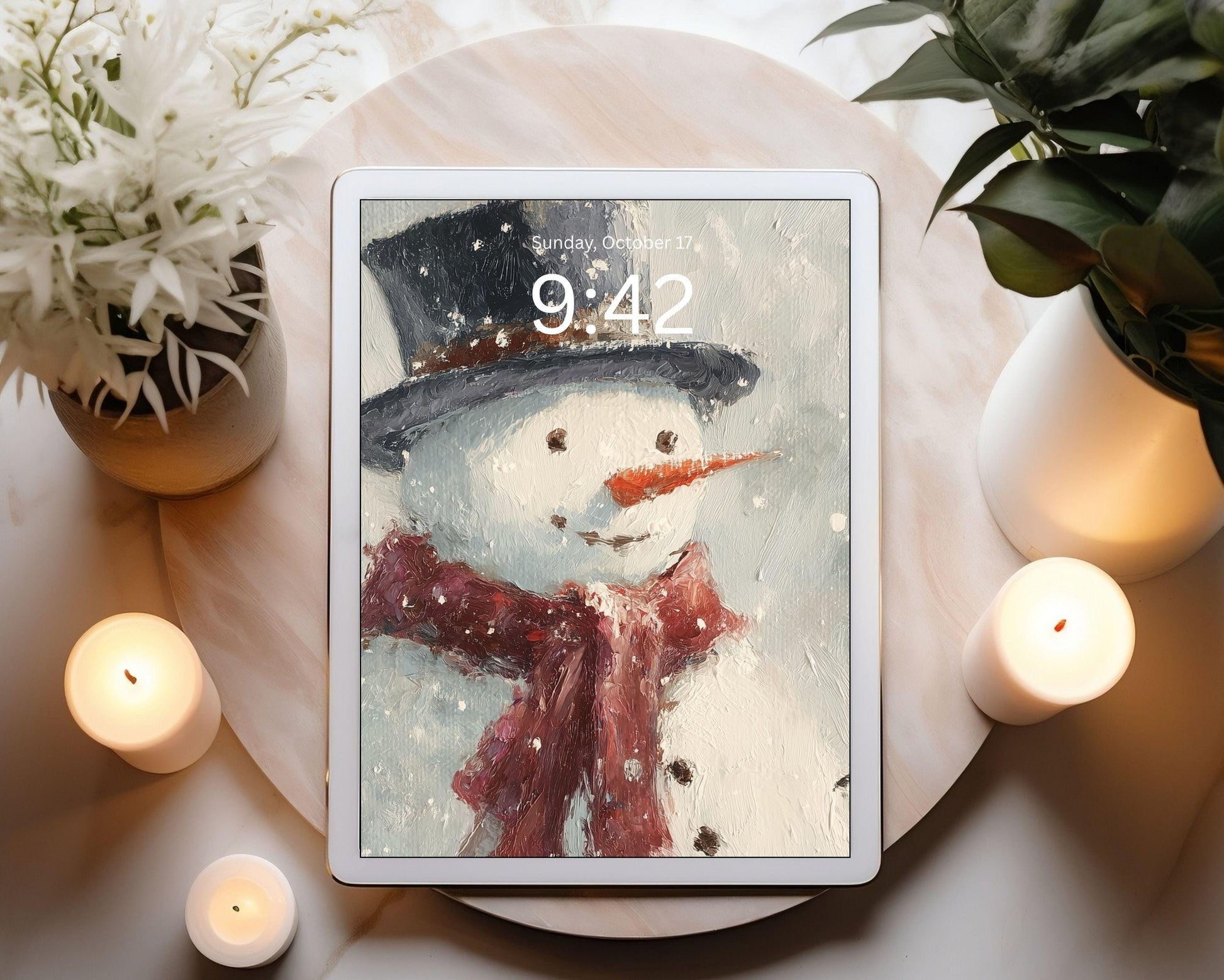 Snowman Desktop Wallpaper Set, Holiday Phone Wallpaper, Cute Christmas iPhone Wallpaper, Winter iPad Background | WS148