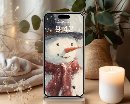 Snowman Desktop Wallpaper Set, Holiday Phone Wallpaper, Cute Christmas iPhone Wallpaper, Winter iPad Background | WS148