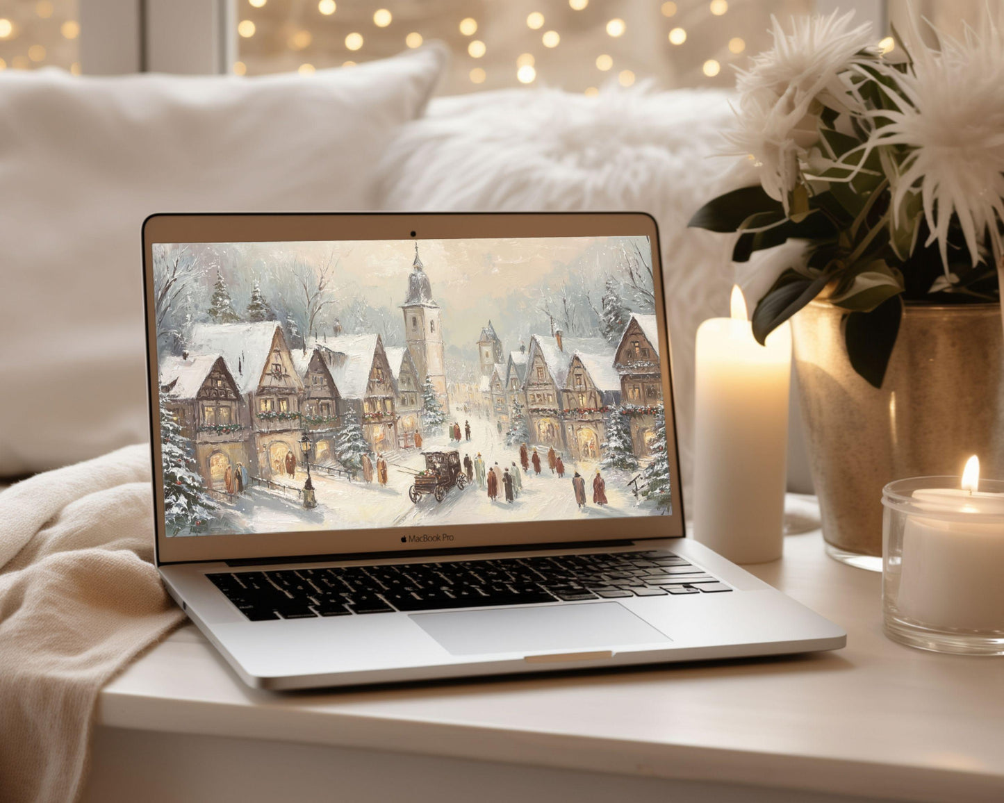 Bavarian Village Wallpaper Set, Christmas Phone Wallpaper, Winter iPhone Wallpaper, Holiday iPad Background Vintage Style | WS149