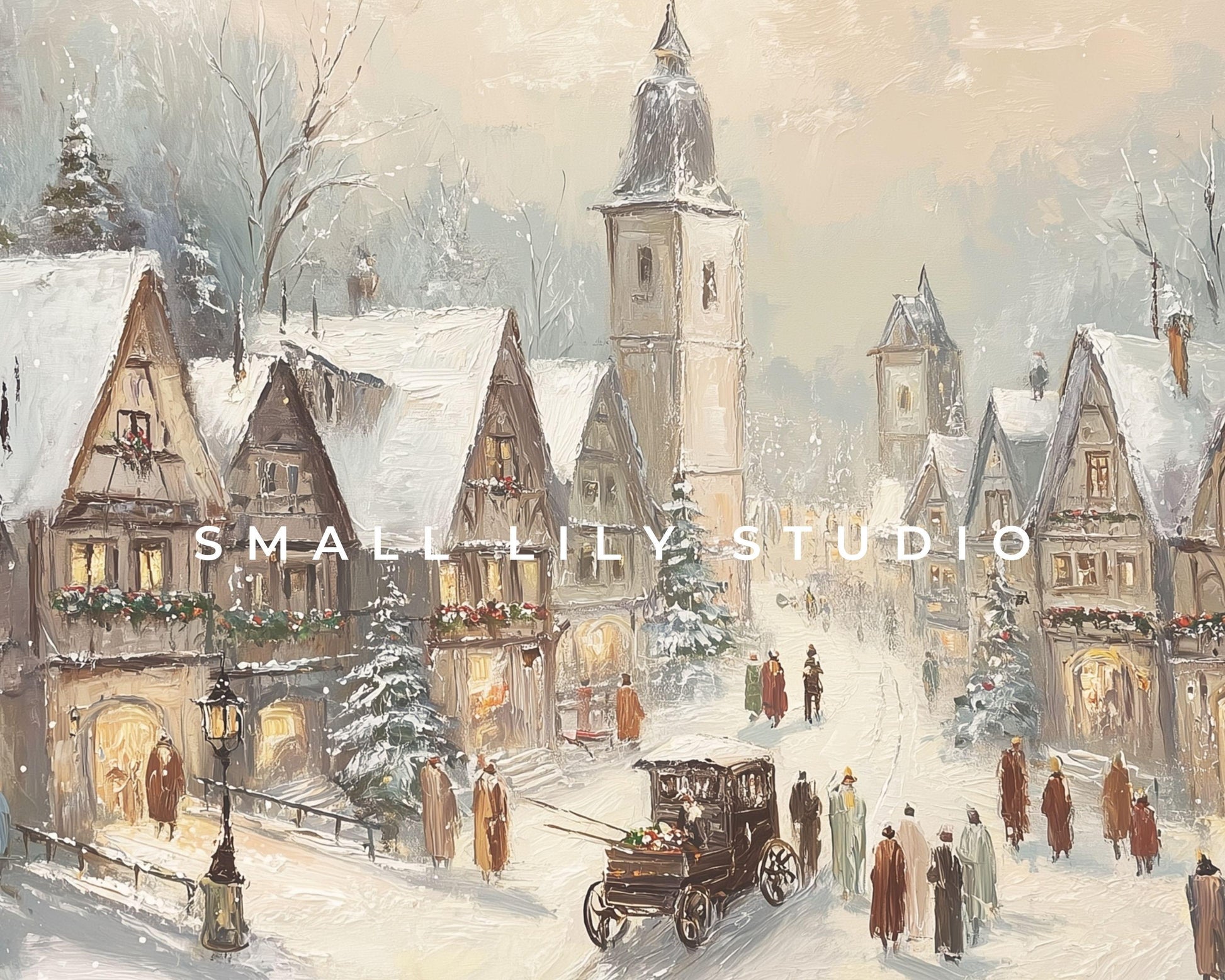 Bavarian Village Wallpaper Set, Christmas Phone Wallpaper, Winter iPhone Wallpaper, Holiday iPad Background Vintage Style | WS149
