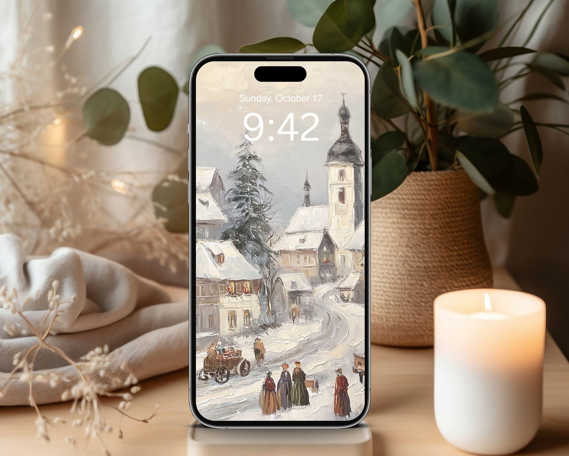 Winter Village Wallpaper Set, Christmas Phone Wallpaper, Holiday iPhone Wallpaper, iPad Background Vintage Style | WS150