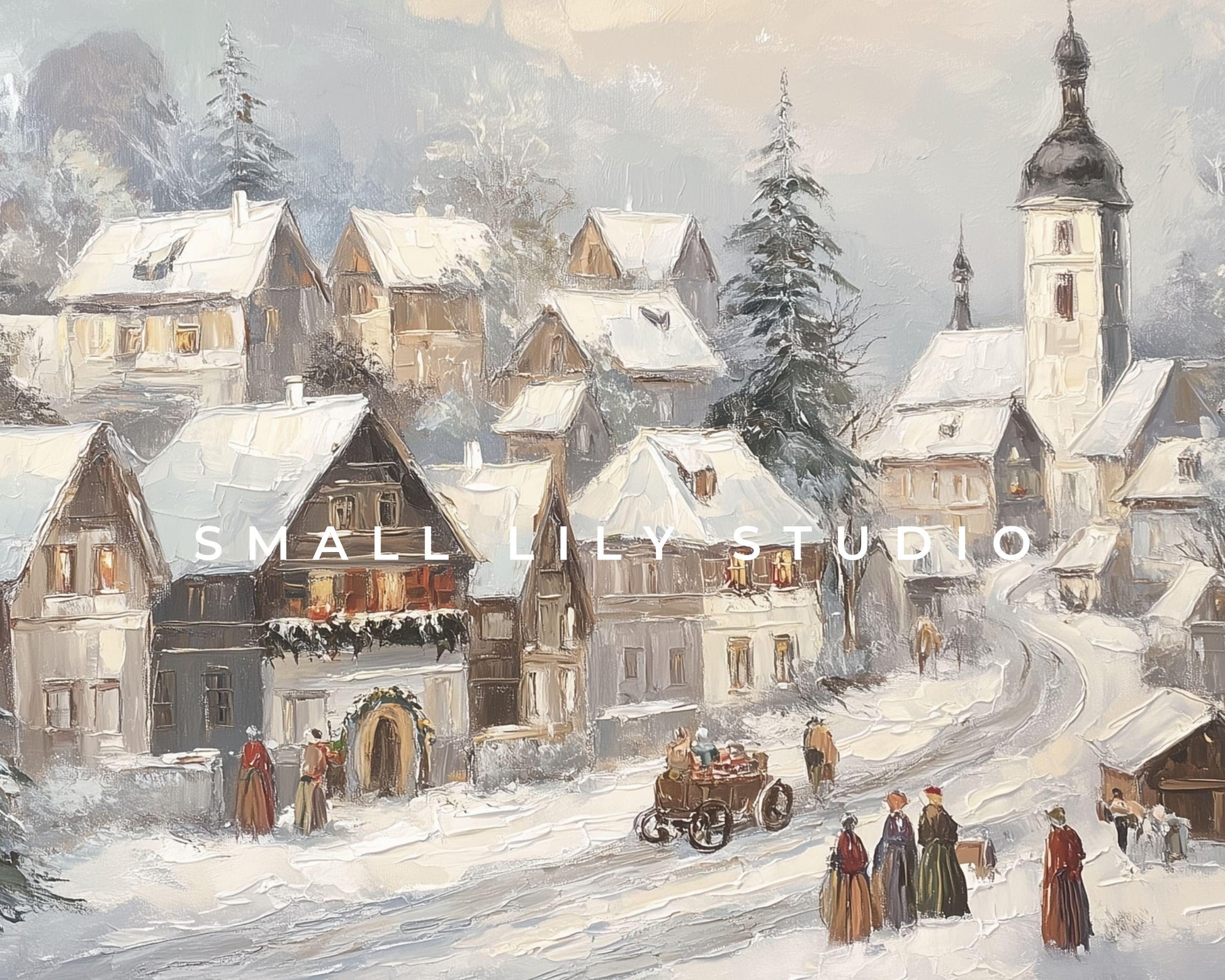 Winter Village Wallpaper Set, Christmas Phone Wallpaper, Holiday iPhone Wallpaper, iPad Background Vintage Style | WS150