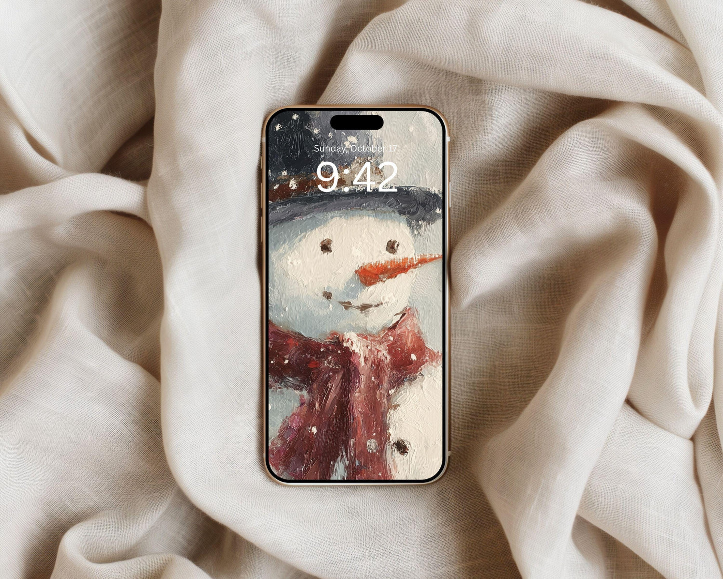 Snowman Phone Wallpaper, Holiday iPhone Wallpaper, Winter Samsung Galaxy Phone Background, Cute Christmas Art | WP148