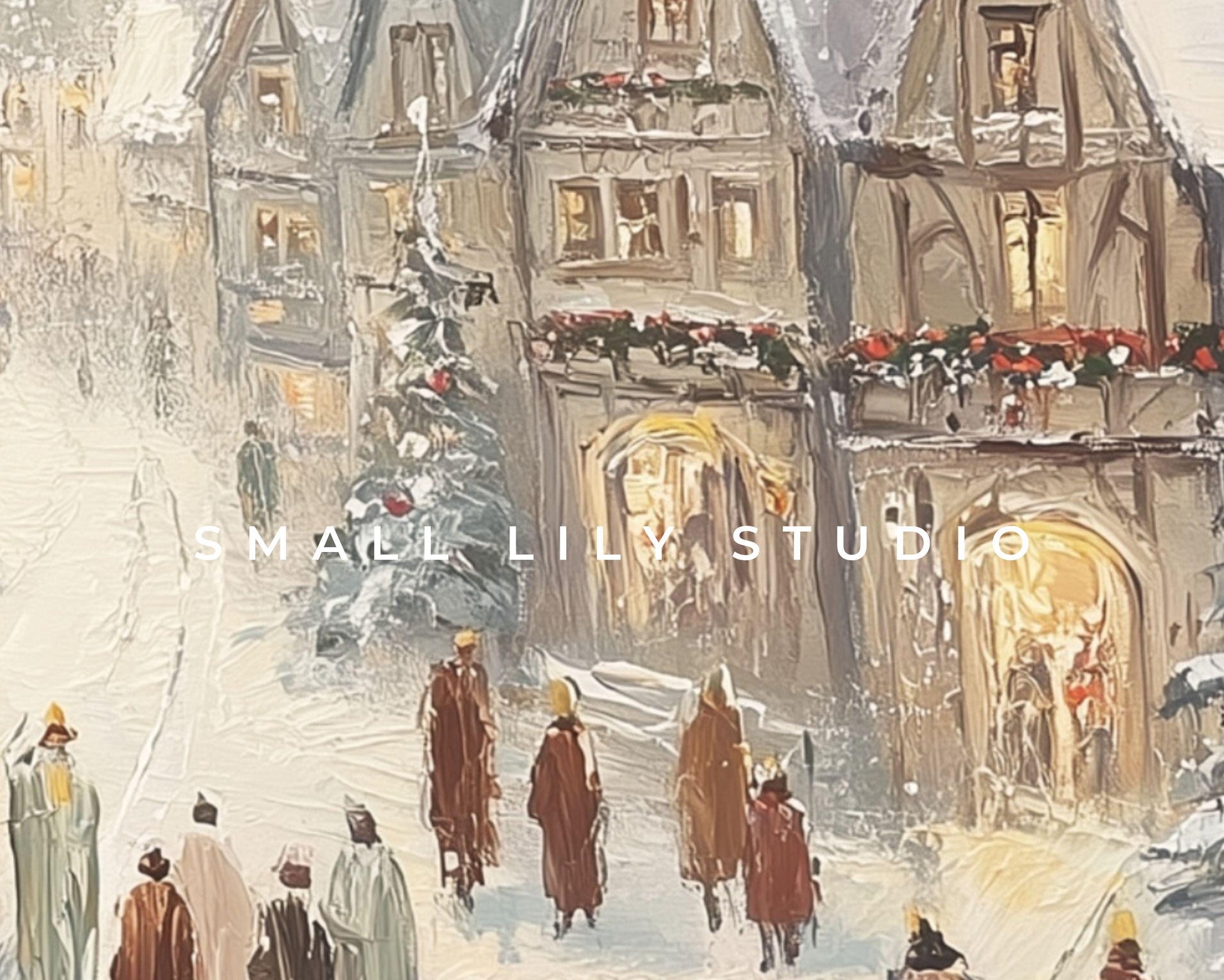 Bavarian Village Phone Wallpaper, Christmas iPhone Wallpaper, Holiday Samsung Galaxy Phone Background, Winter Vintage Style Art | WP149