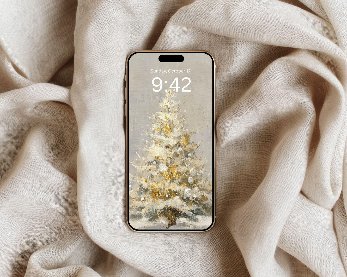 Christmas Tree Phone Wallpaper Set of 2, Holiday iPhone Wallpapers, Cute Samsung Galaxy Phone Background, Vintage Style Art | WPB004
