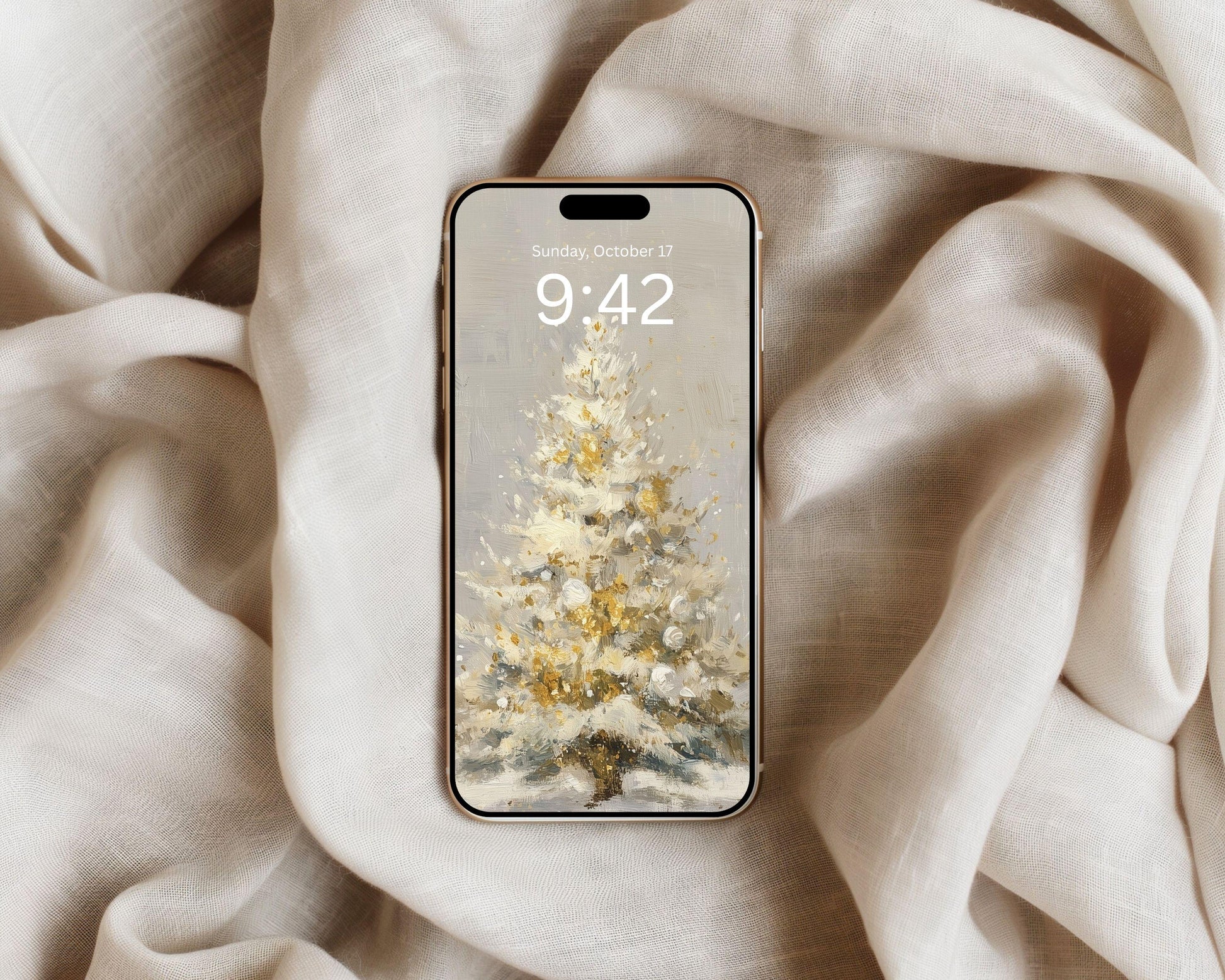 Christmas Tree Phone Wallpaper Set of 2, Holiday iPhone Wallpapers, Cute Samsung Galaxy Phone Background, Vintage Style Art | WPB004