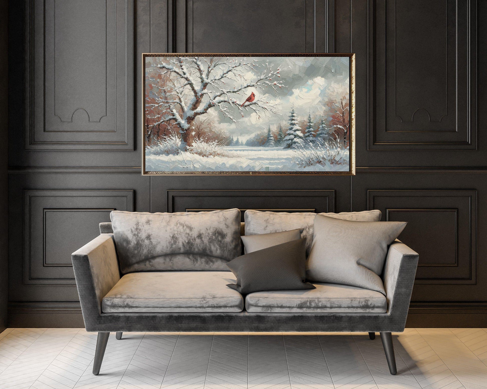 Red Cardinal In Winter Landscape Frame TV Art
