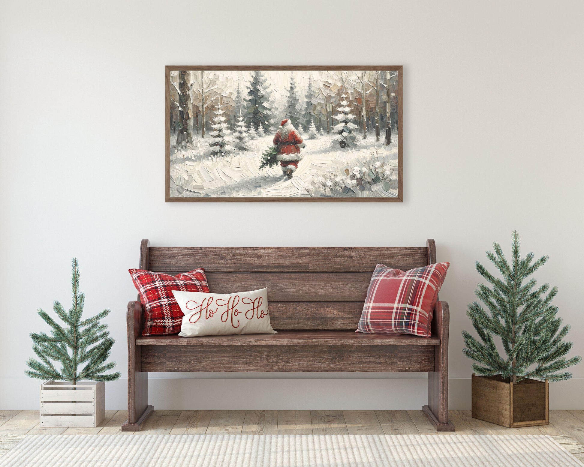 Santa Claus with Pine Tree Christmas Frame TV Art