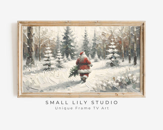 Santa Claus with Pine Tree Christmas Frame TV Art