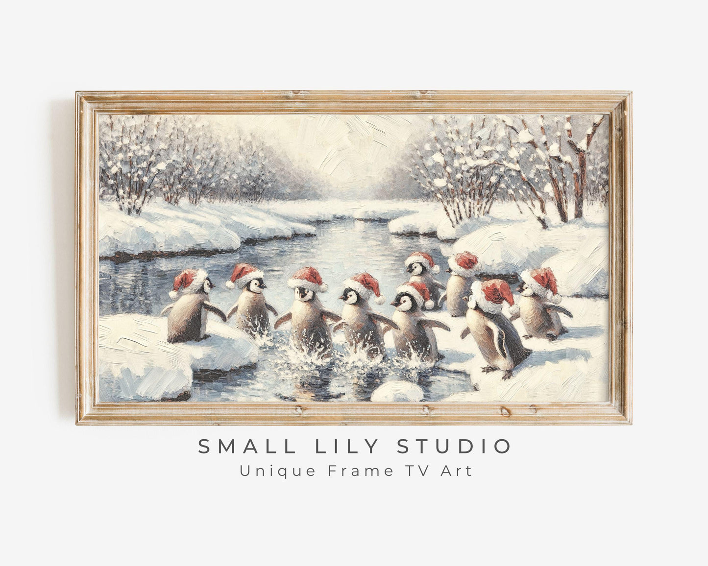 Penguins In Santa Hats Frame TV Art