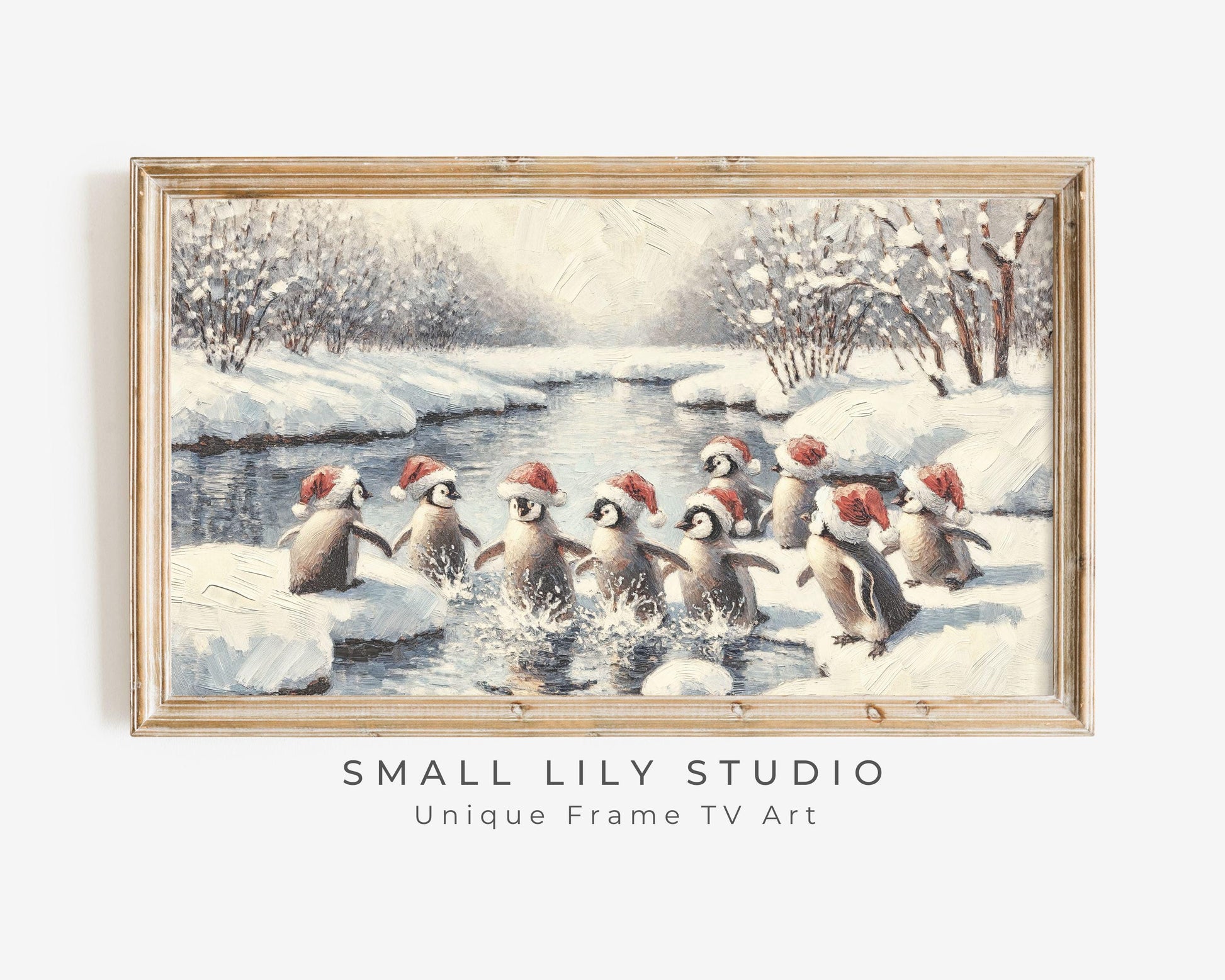 Penguins In Santa Hats Frame TV Art
