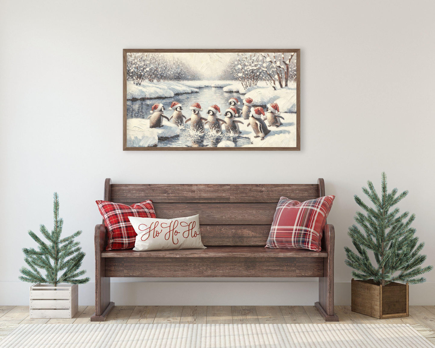 Penguins In Santa Hats Frame TV Art