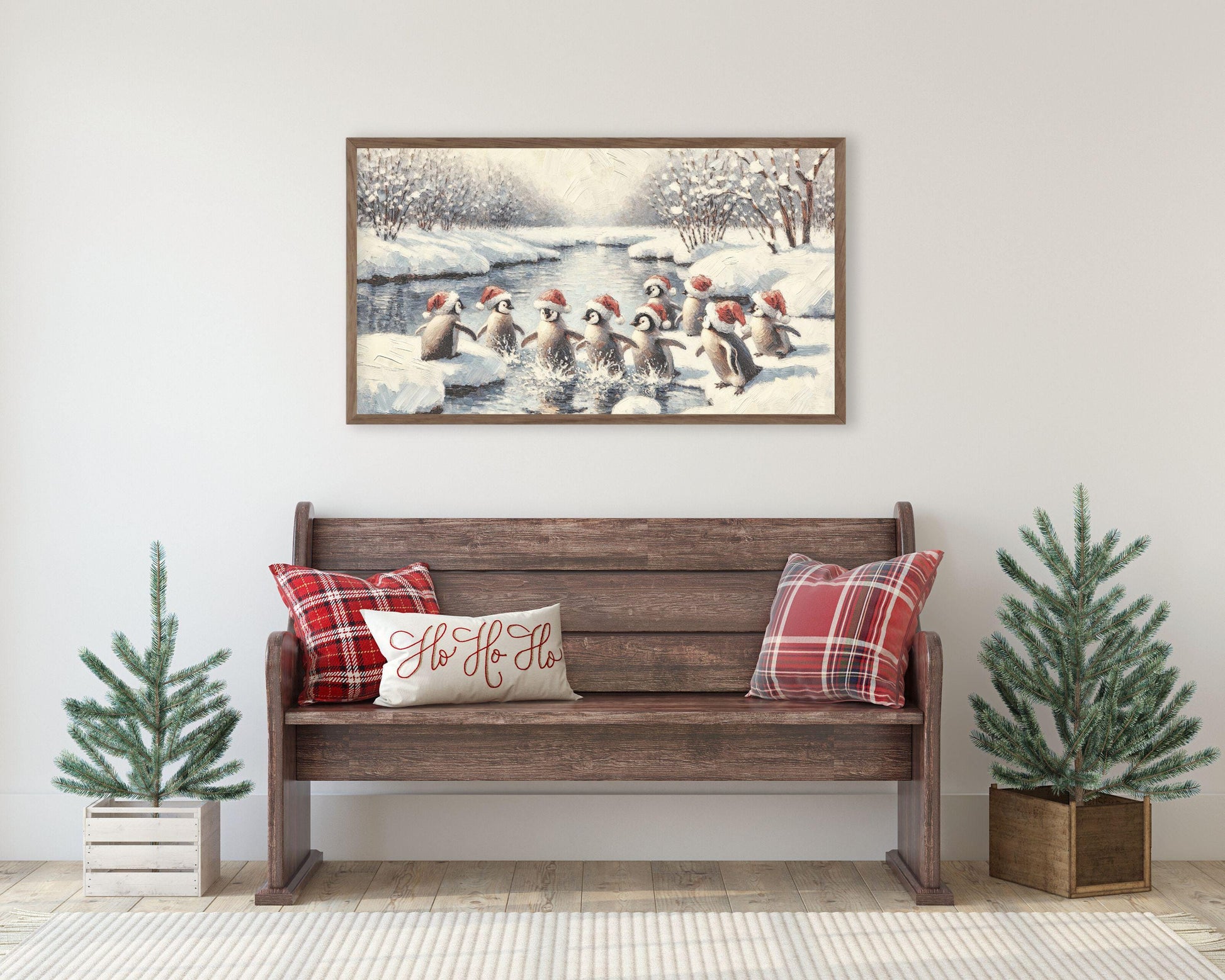 Penguins In Santa Hats Frame TV Art